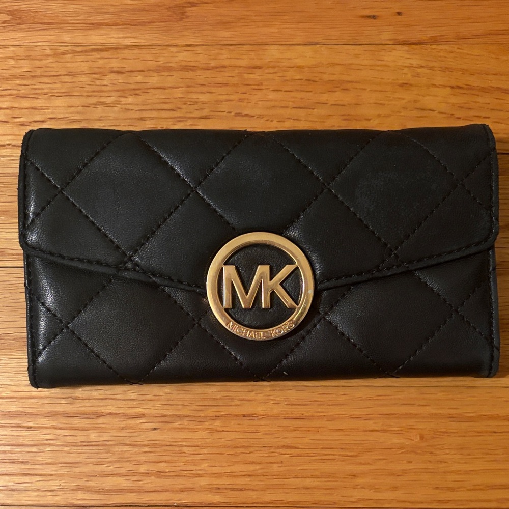 Michael Kors Black Quilted Wallet with Gold Logo